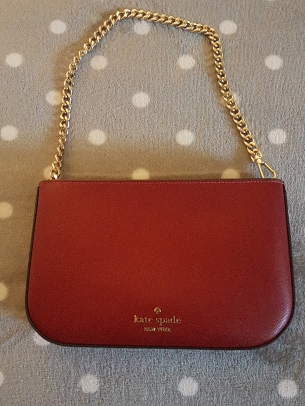 kate spade red leather shoulder bag with gold chain